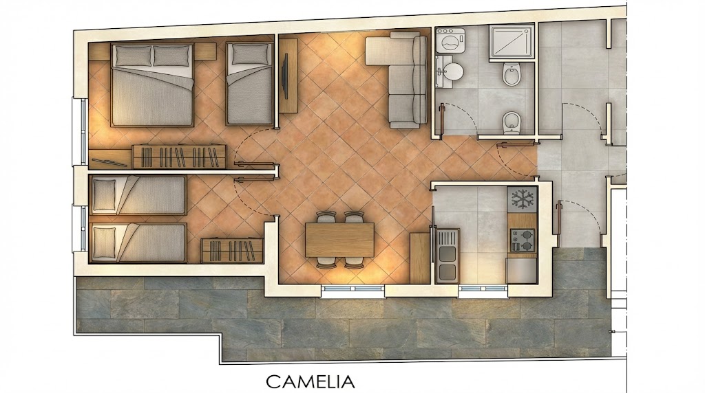 pianta2d-camelia2026 piantina 2d dell'appartamento Camelia di Cattolica